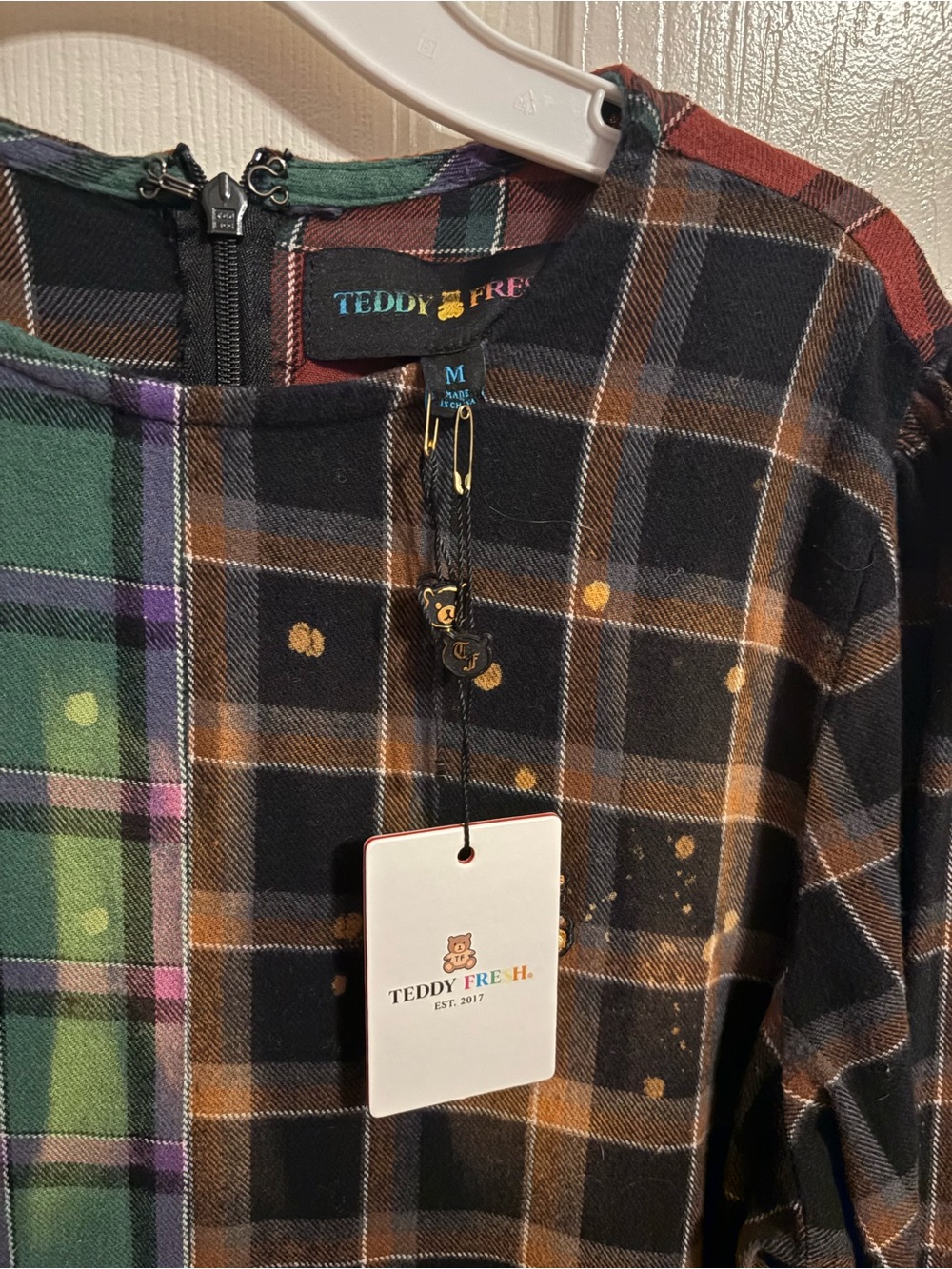 Teddy Fresh Red, Green, Black Plaid Patchwork Mini Dress - Picture 4 of 4